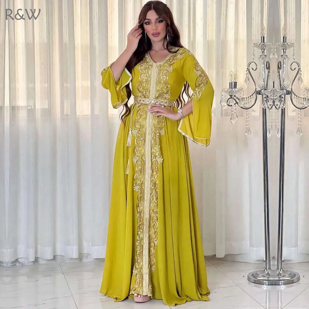 R&W 2024 Yellow A E Sleeves Lace Embroidery Sexy Prom... From  Redwhitebliss, $184.16
