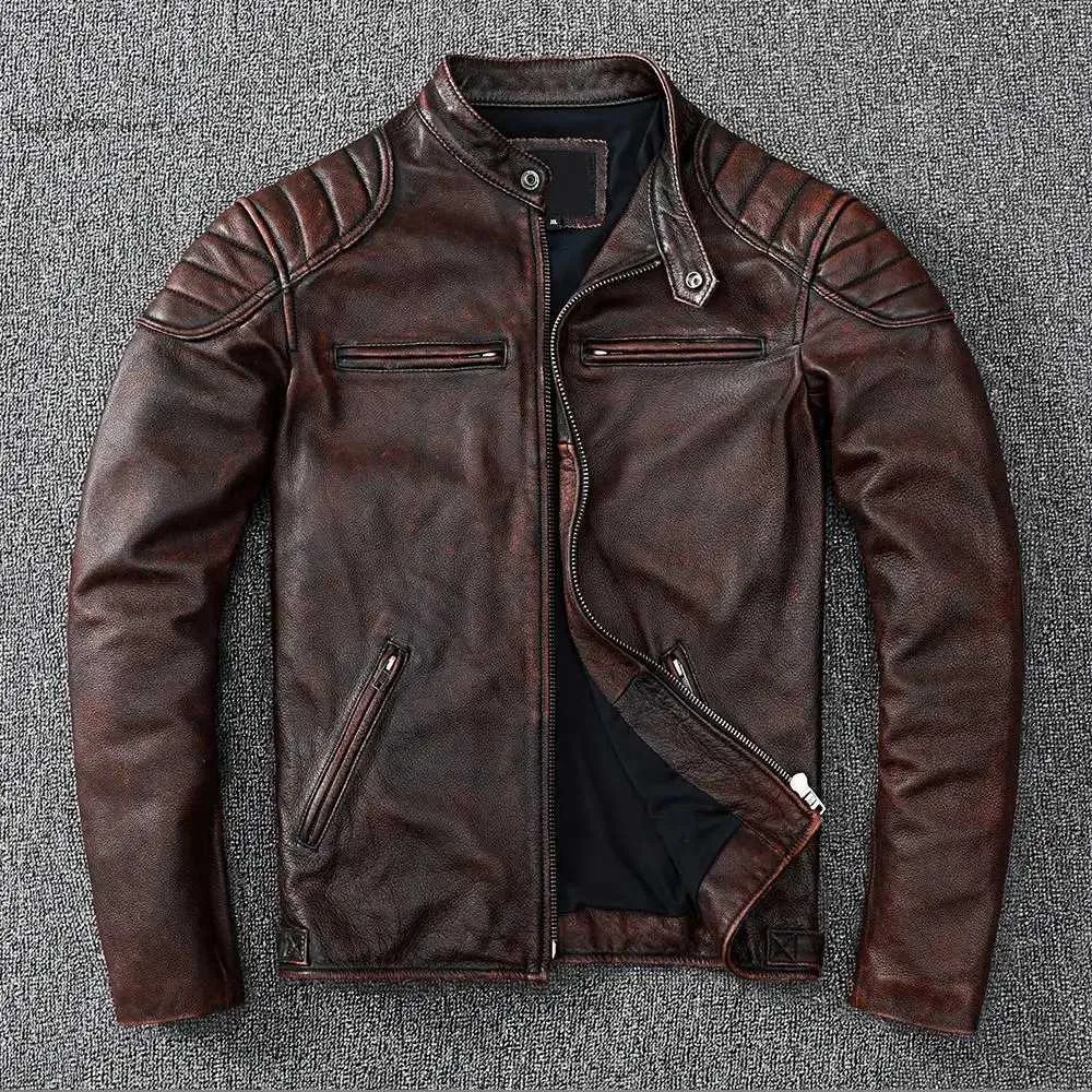 Genuine Leather Motorcycle Gear Leather Biker Guys Mens Brown Faux
