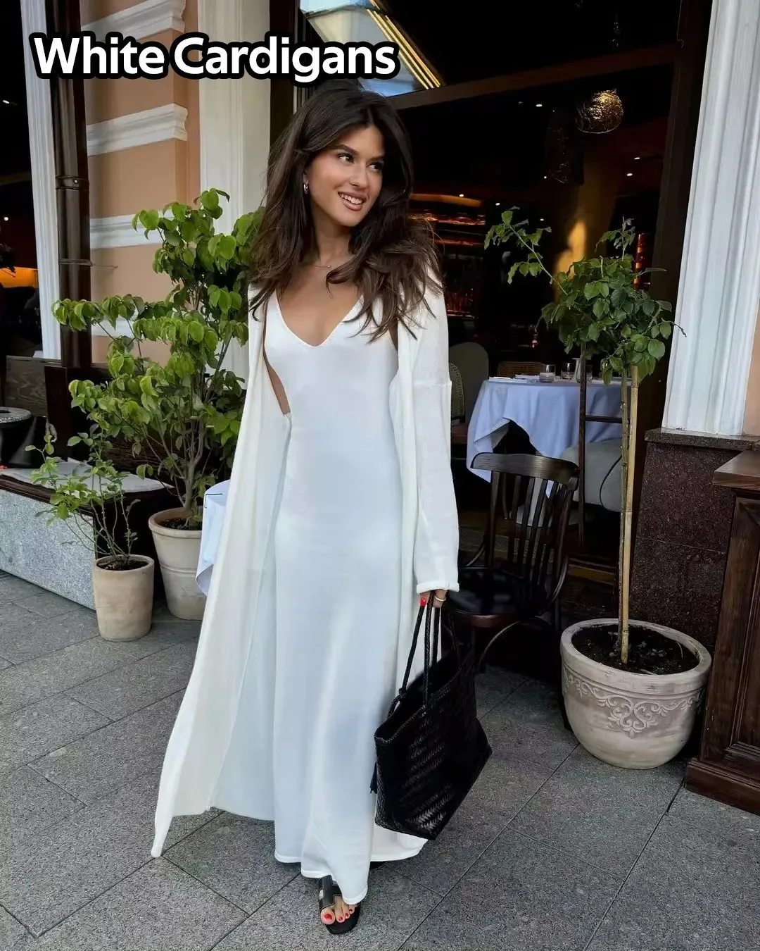 Elegant Sleeveless Knitted v neck long dress Set with V-Neck and Cardigan - Slim Fit for Fashionable Ladies - Casual Streetwear (240923) Elegant Sleeveless Knitted v neck long dress Set with V-Neck and Cardigan - Slim Fit for Fashionable Ladies - Casual Streetwear (240923)