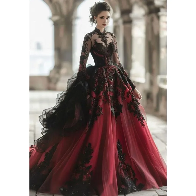 Ball Gown Black And Burgundy Prom Dress Stunning Burgundy Women