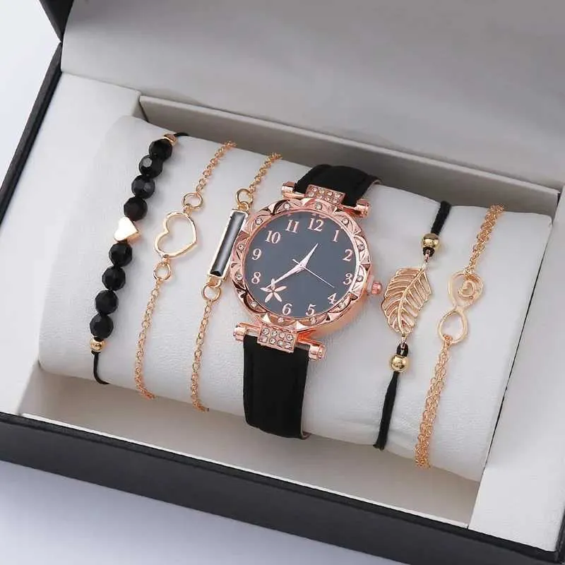 Charming 6-Piece Womens Rhinestone Bracelet Watch Set 