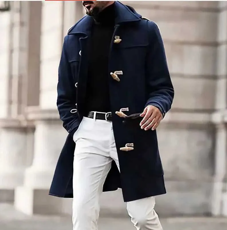 Blue Trench Coat Style Mens Navy Blue Topcoat Mens Casual Mid