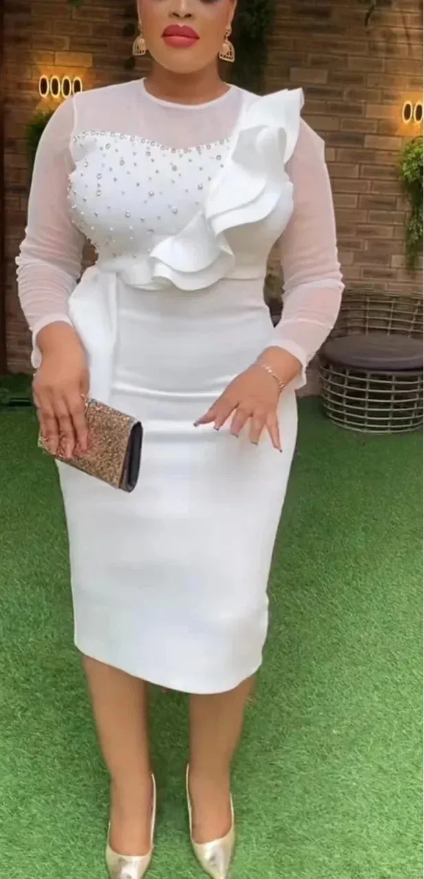 Long Sleeve Vibrant Ruffles White Party Dress Long Sleeve Vibrant Ruffles White Party Dress