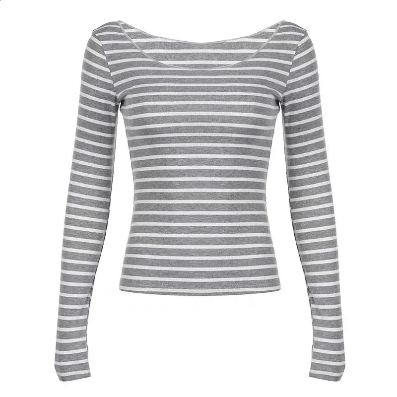 Y2k Grunge Emo 00S Vintage Black Grey Striped Off Shoulder Long