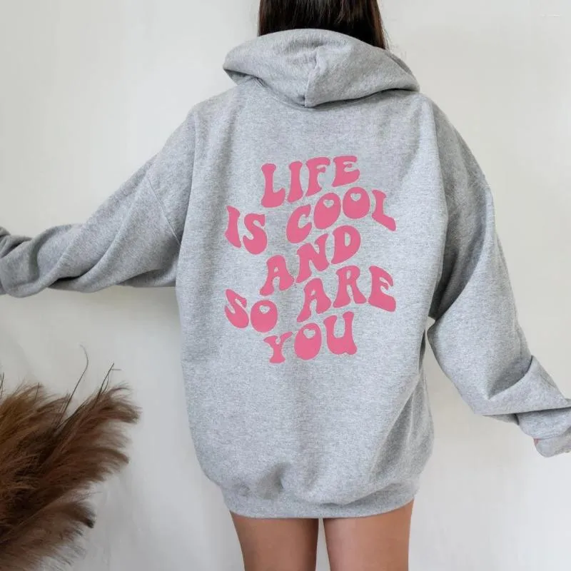 Cute Hoodies for Women 2024 Life Is Cool Graphic Cotton Pullover Sweatshirts Jumper