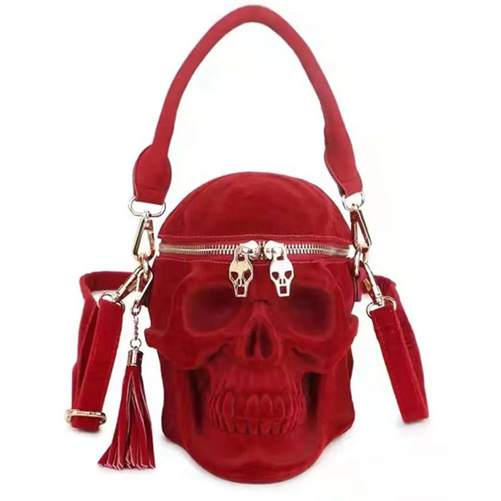 Red Skeleton Head Handbag - Unique Designer Satchel Skull