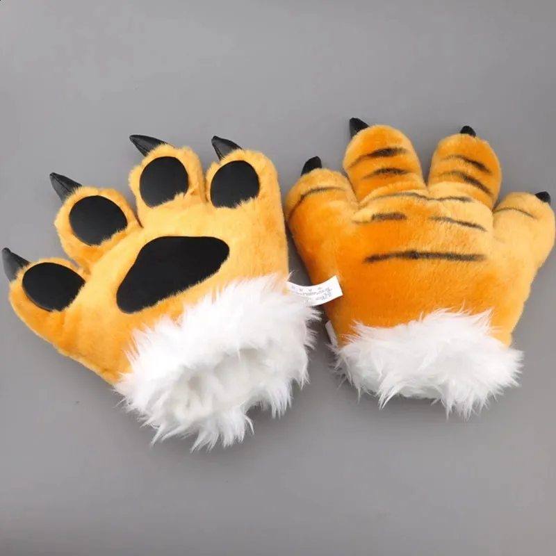 Women Cute Cat Claw Paw Gloves Plush Mittens Warm Soft Plush Short Fingerless Fluffy Bear Cat Gloves Half Finger Costume Party