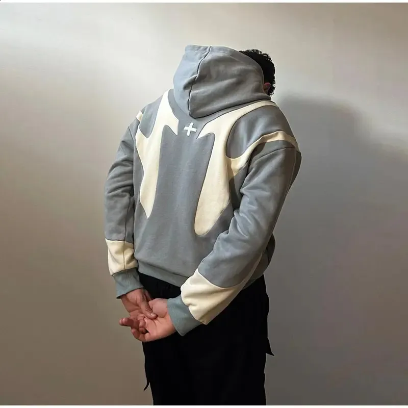 Y2K Zip Up Printed Hoodie Men Trendy Gothic Long Sleeve Jacket