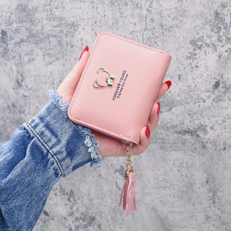 Women's Cute Wallet - Small Bifold Card Holder With Pendant For Girls, Compact Purse For Cards & Cash