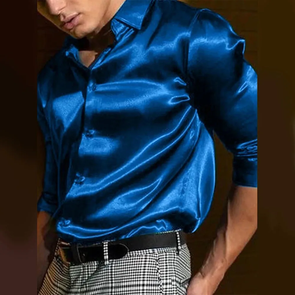 blue satin dress shirt Vaughn Blue Satin Camp Shirt main image 0