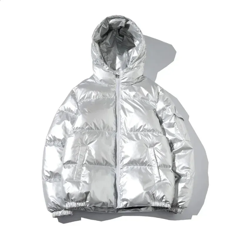 Parka De Invierno Blanca Brillante Para Hombres Avanza Gruesa De