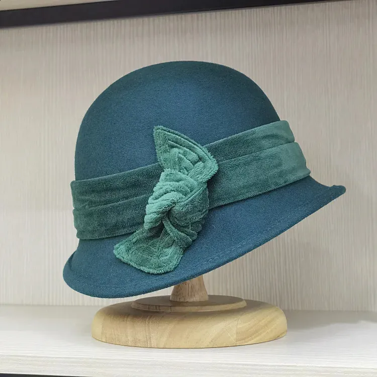 Womens Wool Fedora Hat Retro Velvet Bow Cloche With... From  display picture 1