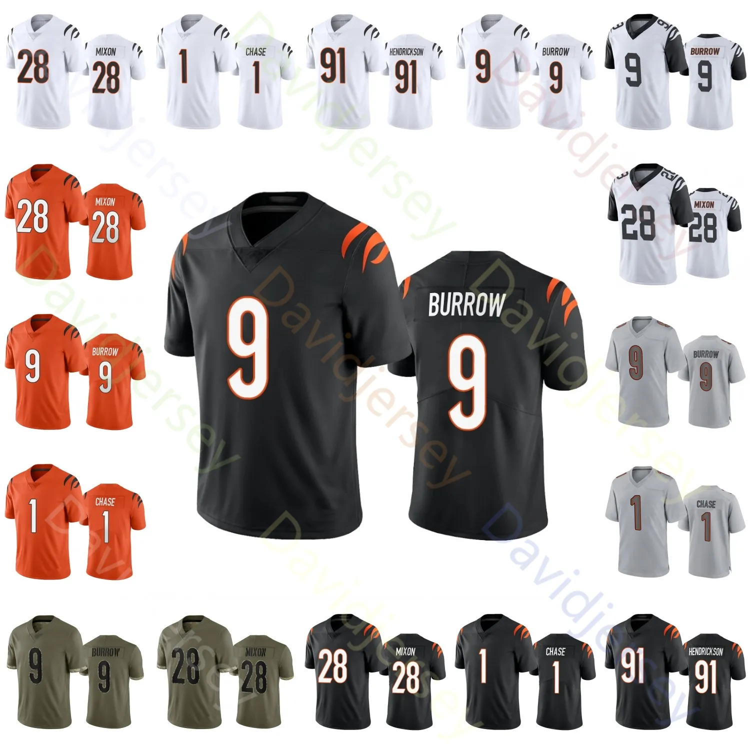 Maglia Da Calcio Personalizzata Donne E Giovani In Dimensioni Fino A 4xl Con Giocatori Joe Burrow Jamarr Chase Joe Mixon Irv Smith Jr. Tee Higgins Hendrickson Pratt Dax BJ Hill Boyd Wilson
