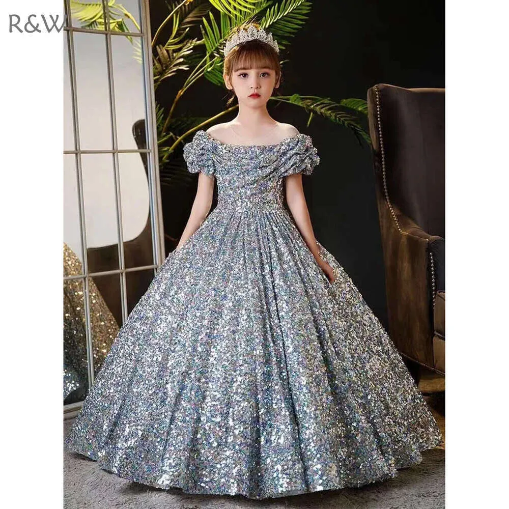 R&W Girls Sequined Princess Dress Long Ball Gown With 3D Appliques For ...