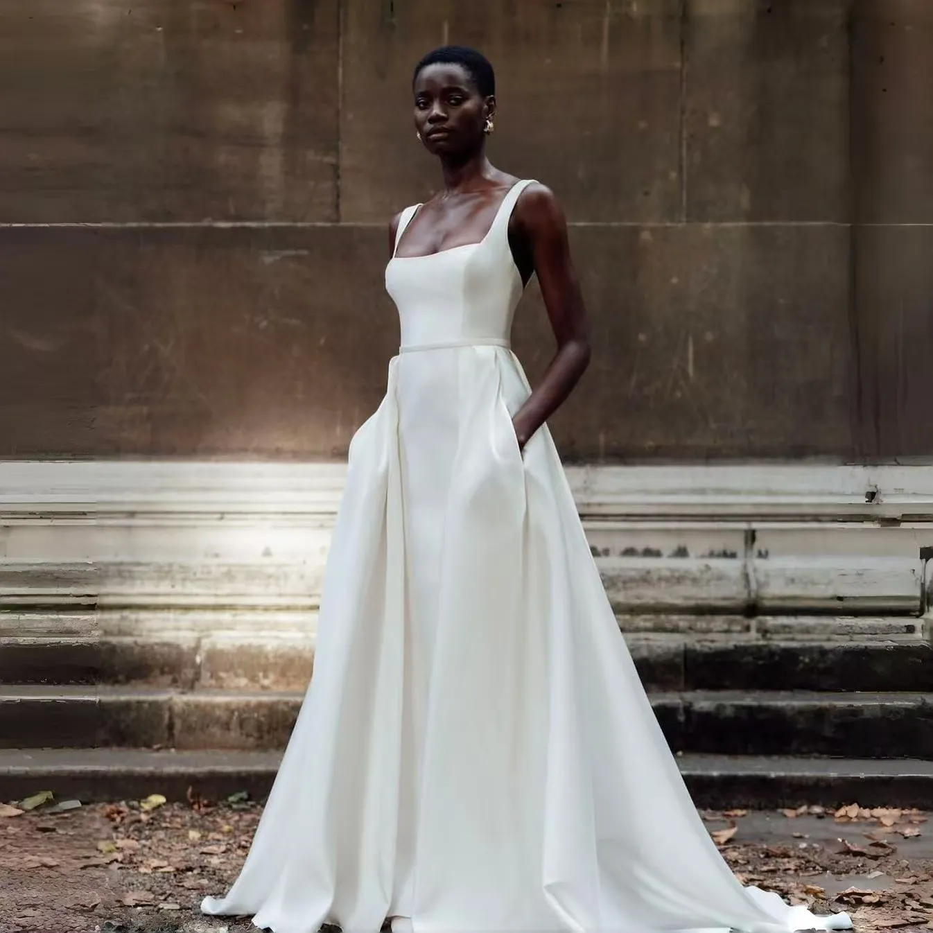 Elegant Satin Wedding Gown Low Neckline, Backless Shop