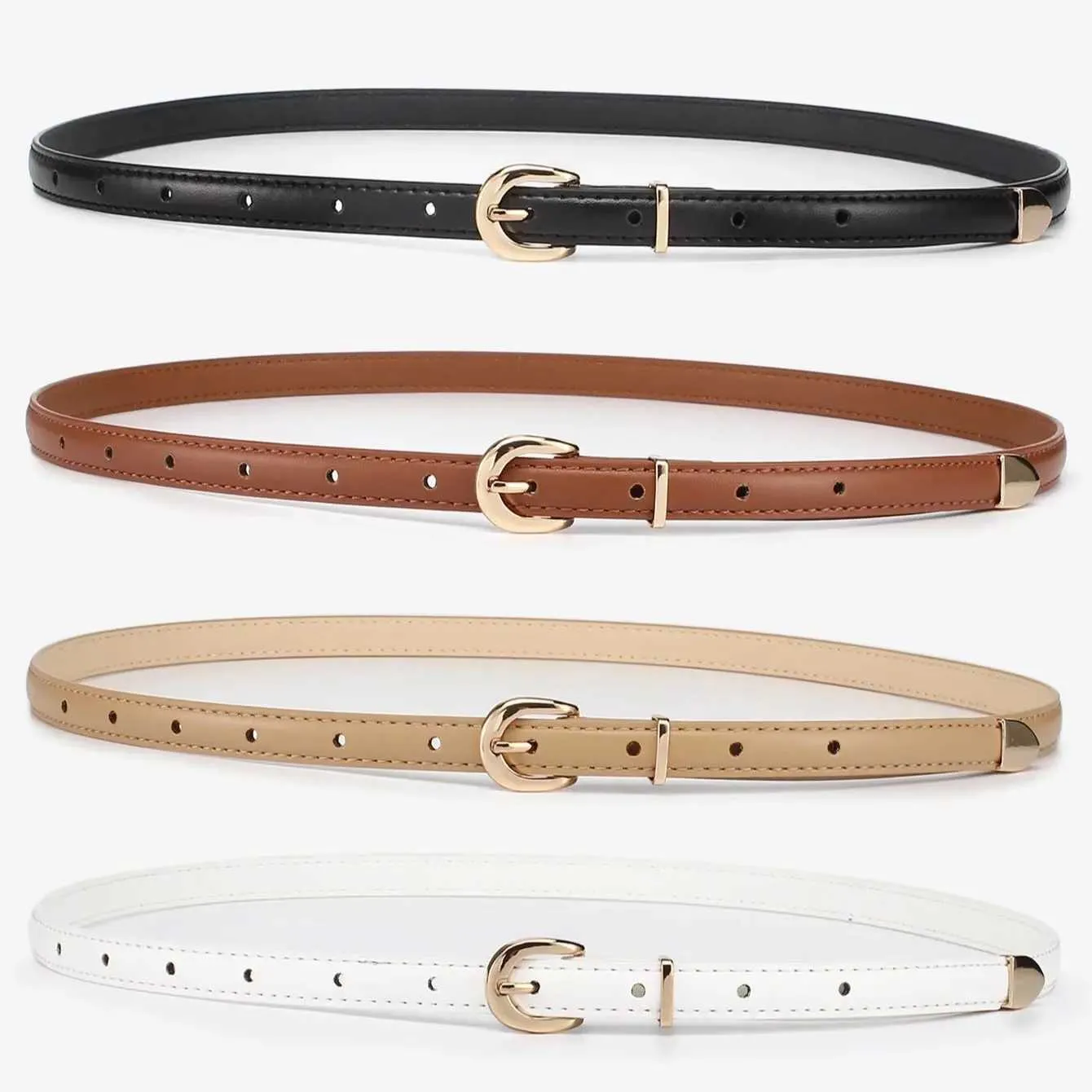 2 Pack Women\'s Stretchy Vintage Waist Belt with Metal Buckle Wide Belt for Dress Women Black Wide Faux Leather Elastic Belt Hip Waist Gold  main image 2