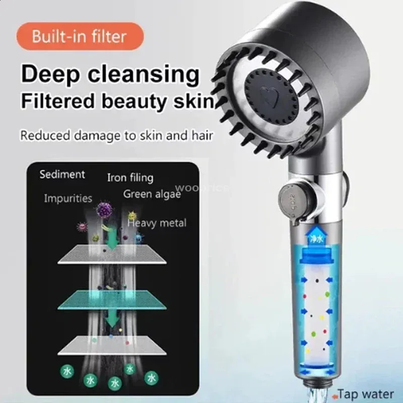 4 Modes Shower Head High Pressure Showerhead OneKey Stop Water Massage With Filter Element Bathroom Accessories Y240918_voghion.com