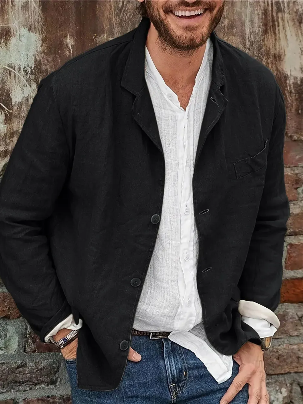 Mens Linen Blend Casual Blazer Jacket - Loose Fit, Solid