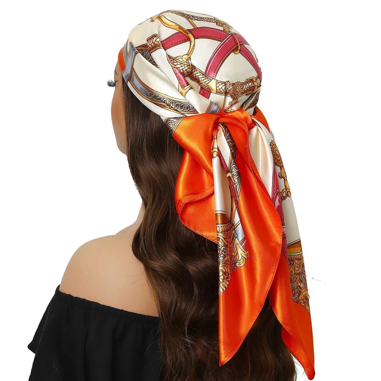 1 pièce Foulard carré de mode femme en satin imprimé cachemire de 90 cm