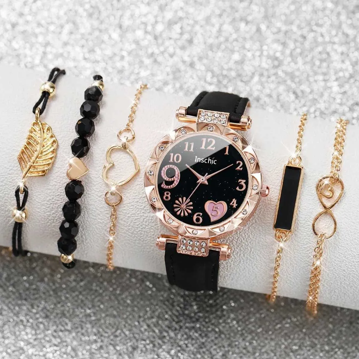 Black Tone Glitter Dial Bracelet Watch Trendy Fashion Stunning Gifts For Her NEW Hip Hop Watch Men Full Iced Band Luxury Bling Black  main image 2