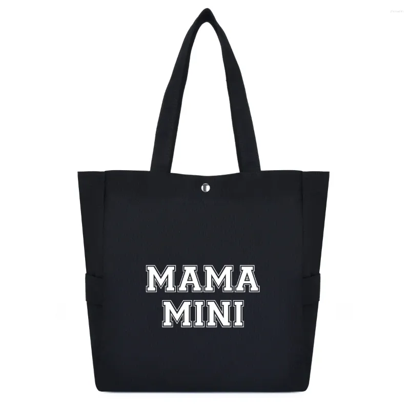 Compact MOM TOTE BAG(black×black logo) Mama Mini Funny Printed Canvas tote bags for women with