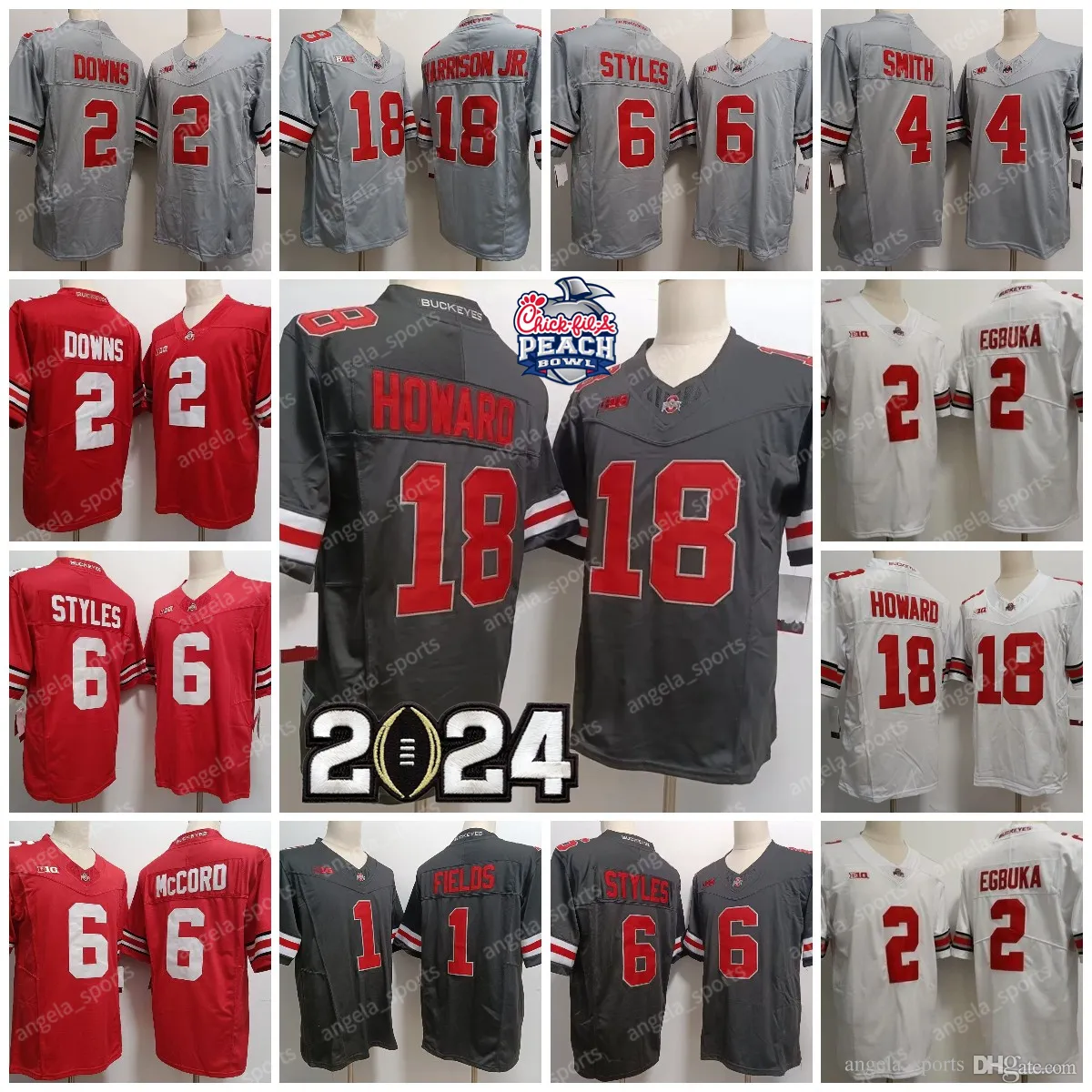 New Red College Football Jersey Player Numbers Available: 18, 4, 6, 18  Howard, Smith, Henderson, Harrison Styles, Egbuka, McCord, Fields