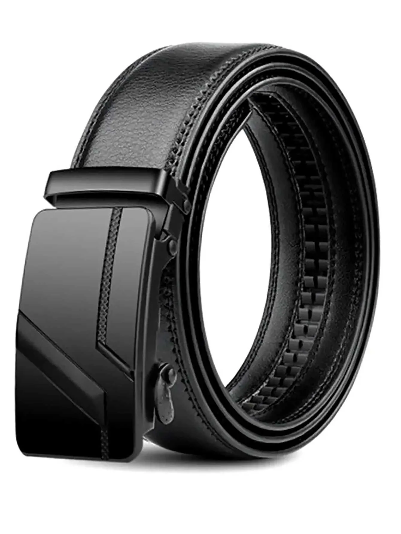 Mens Genuine Leather Automatic Buckle Belt Black, 110cm/120cm