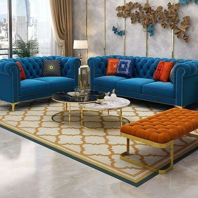 Modernchesterfield Fabric Sofa Set With Cushion Ottoman And Chair For Blue Couch Living Room From Cloudshoes 13 567.84 DHgate.Com