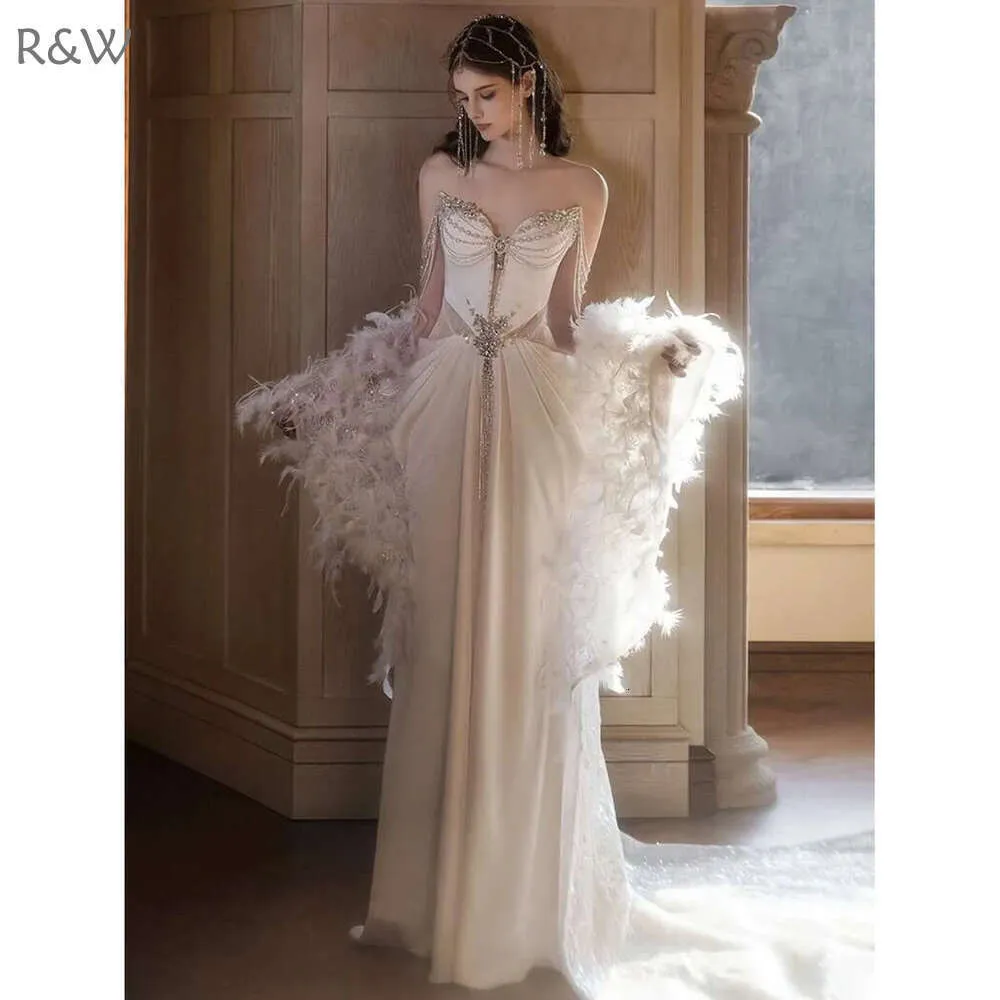 beaded vintage wedding dress Vintage satin puff sleeve Beaded center wedding dress Ivory / 100cm / 12 main image 0