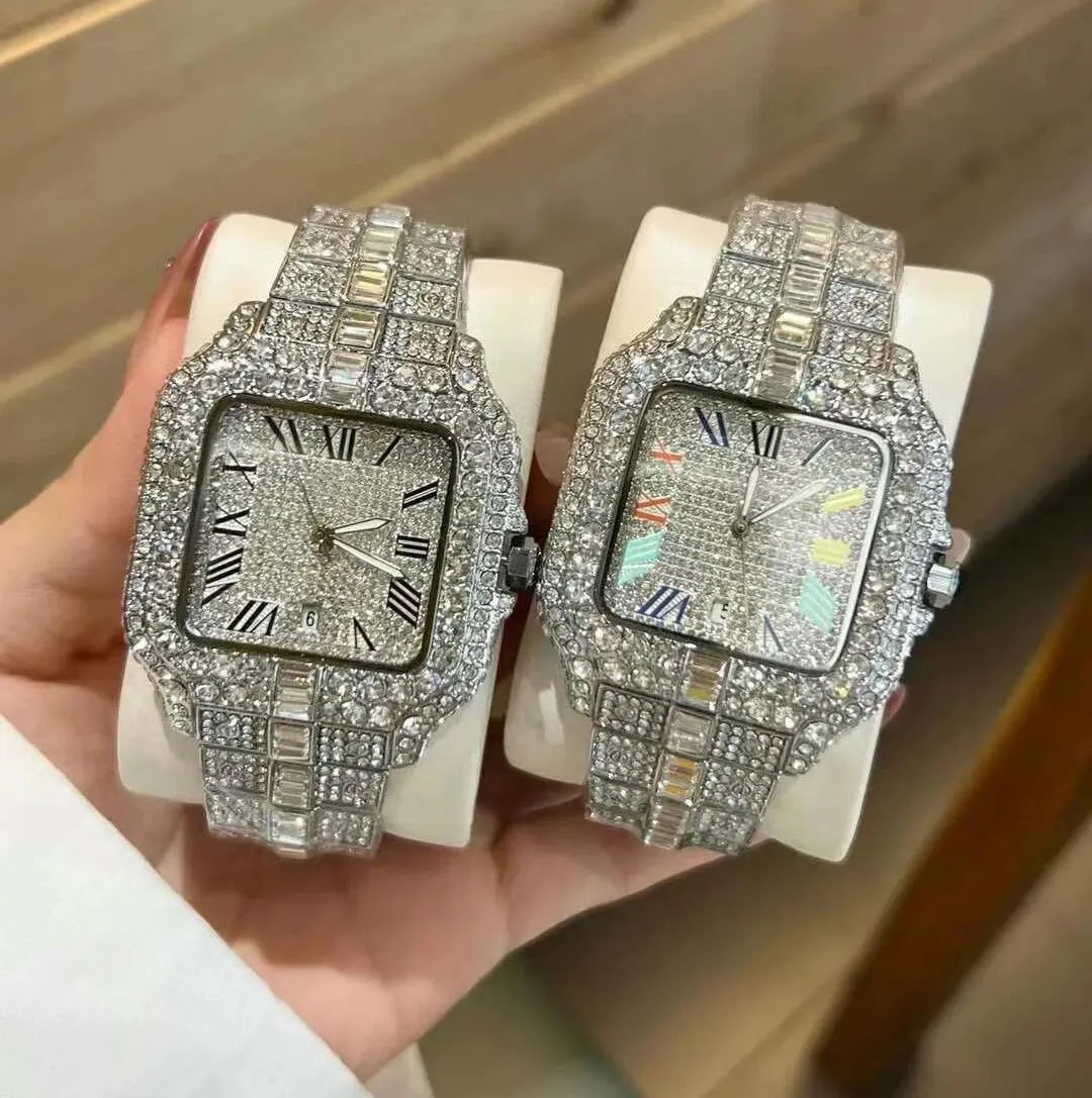 Luxury Luxury Iced Out Diamond Quartz Watch for Mens Womens Watches Full Diamond Strap Couples Designer Movement Weistwatch