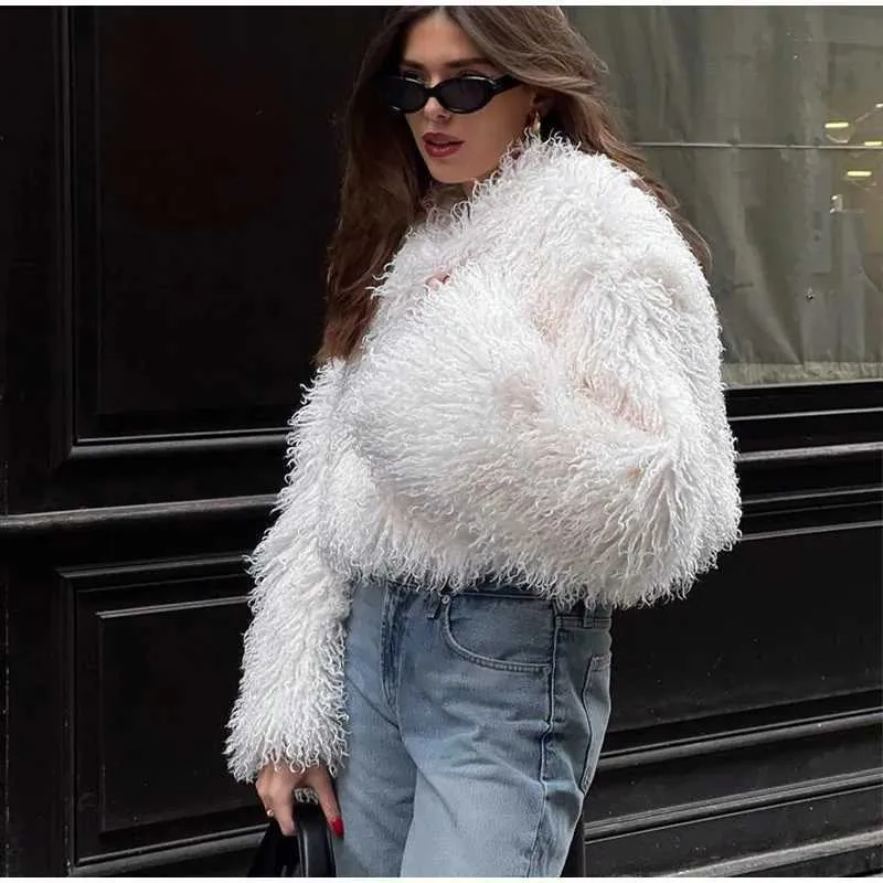 Womens Faux Fur Coat, Long Sleeve O-Neck, Casual Loose Fit