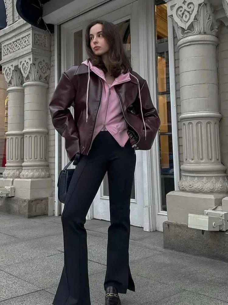 Fashion pu leather trumpet sleeve short coat Fashion pu leather trumpet sleeve short coat