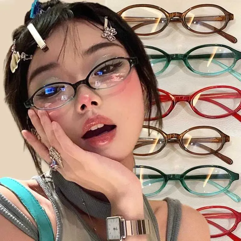 Retro Oval Glasses Y2K Style Frames, Anti Blue Light Computer