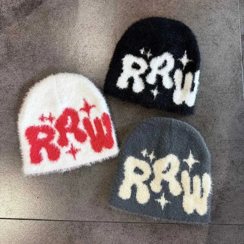 Beanie/Skull Caps 2024 Y2K Letter Cute Cold Beanies Man Fluffy Plush Cs ...