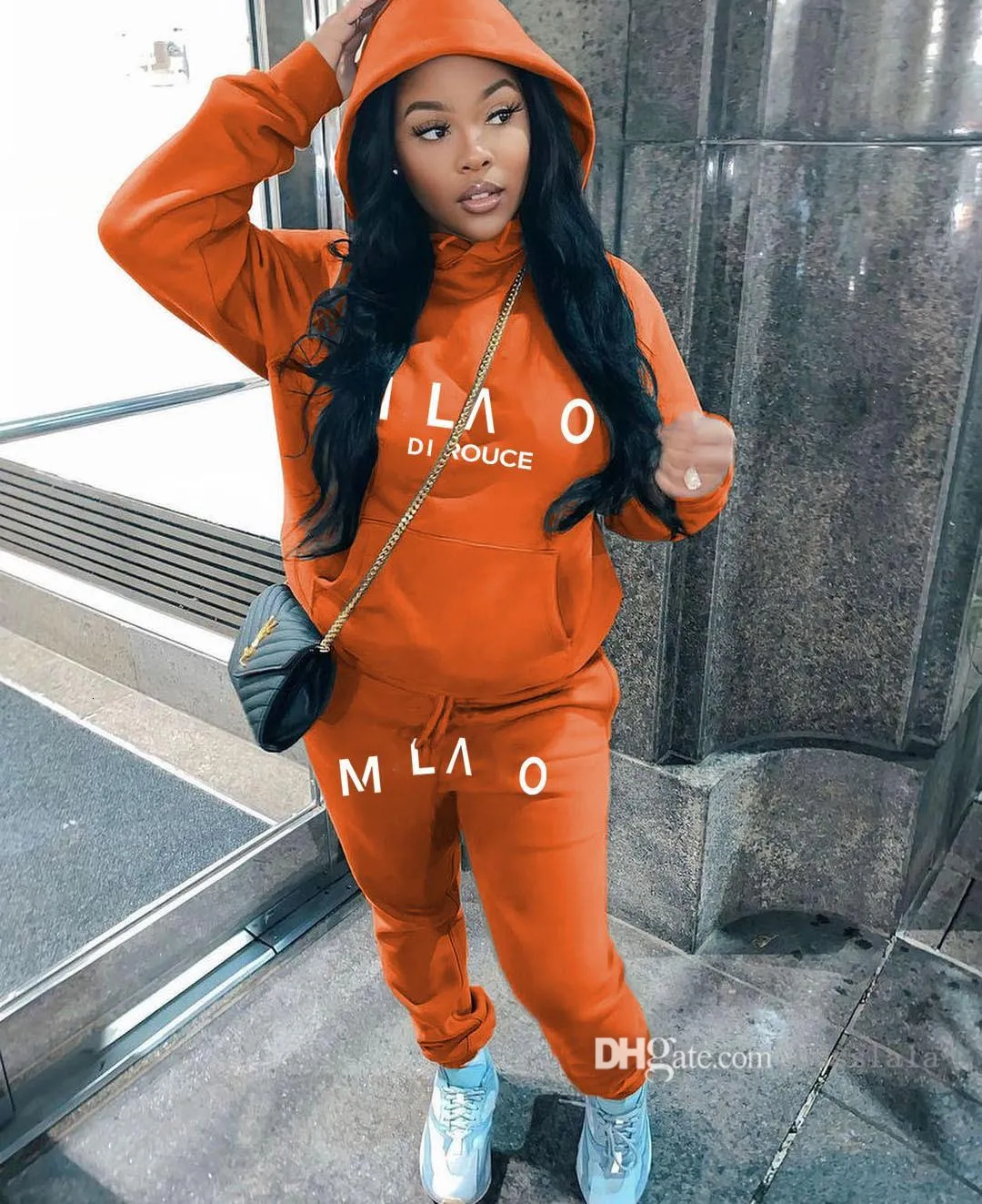 Plush Plus Size ufc hoodie and Tracksuit Set for Women Winter 2024 Collection Casual Printed Sports Sweater and Pants in 3XL and 4XL Sizes