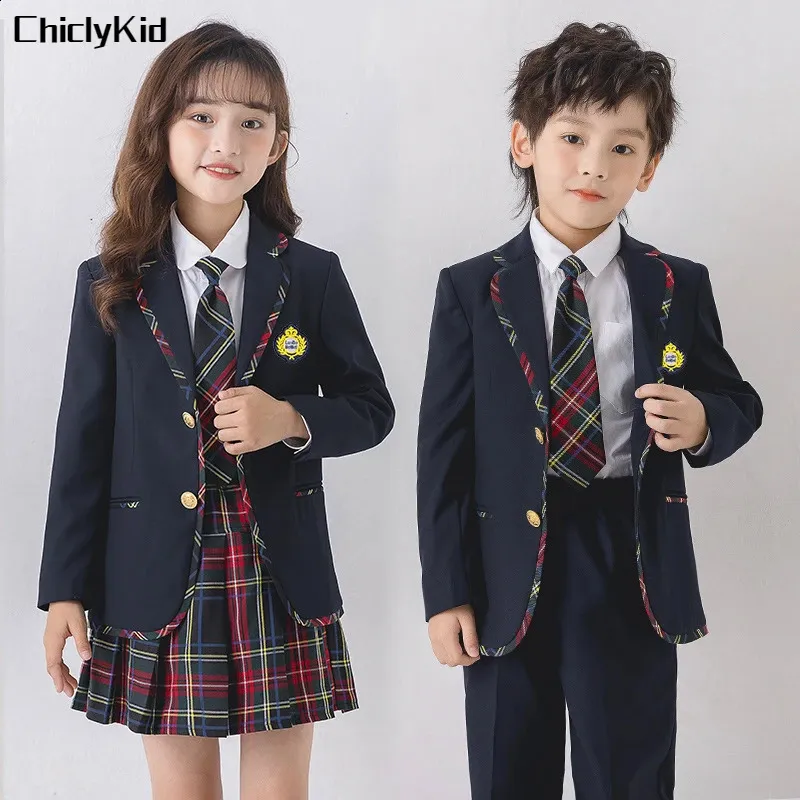 Girls Plaid Skirt Suits Boys Formal Dress Children School