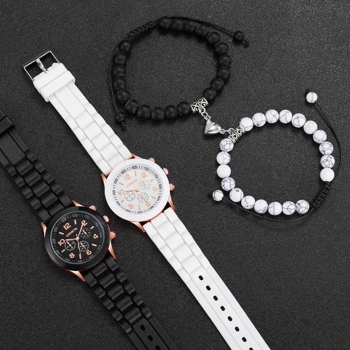Geneva Quartz Watch Bracelet Set: Fashionable Silicone Strap 