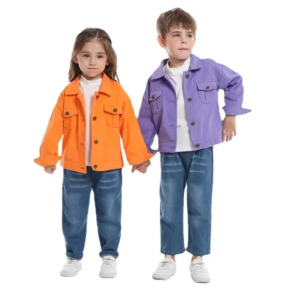 Jackets Children aged 2 8 years old autumn denim jacket long sleeved candy colored denim jacket boys and girls jacket denim boys T240923