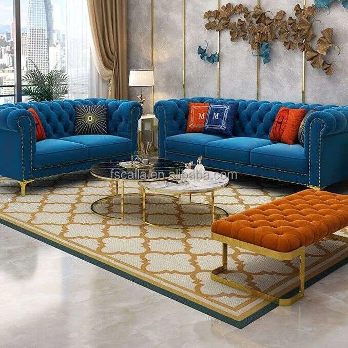Chesterfield fabric sofa set discount