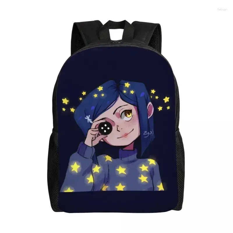 Custom Coraline Shining Stars Horror Movie Backpack 2024 School College Student Bookbag Fits 15 Inch Laptop Bags for Men Women Canvas