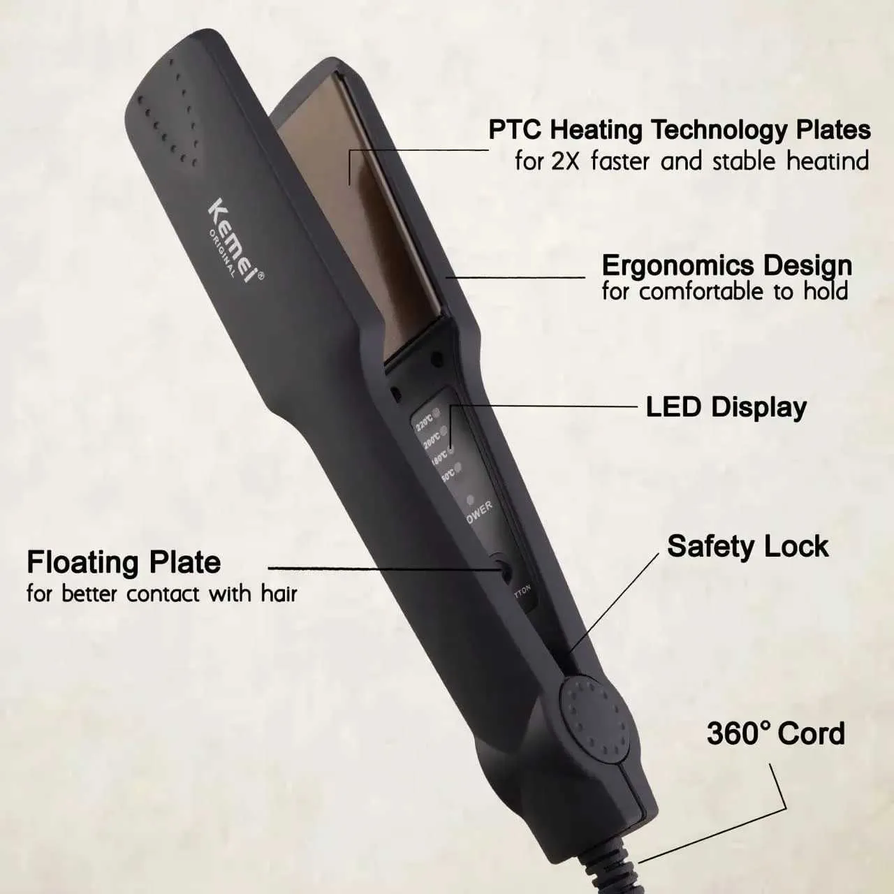Kemei Professional Flat Iron Straightener Negative Ion Hair 