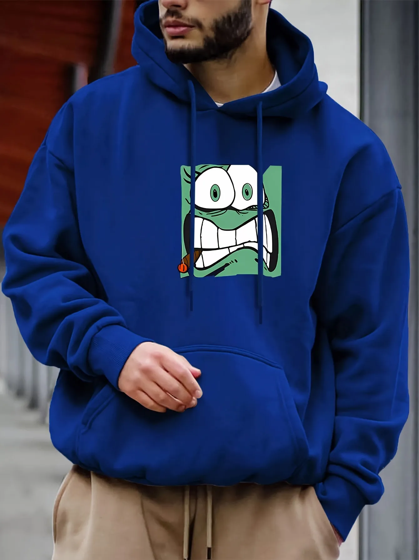 Men s Cartoon Print Sports Hoodie 100 Polyester Long Sleeve Hooded Sweatshirt with Pocket Slight Stretch Casual Spring Autumn