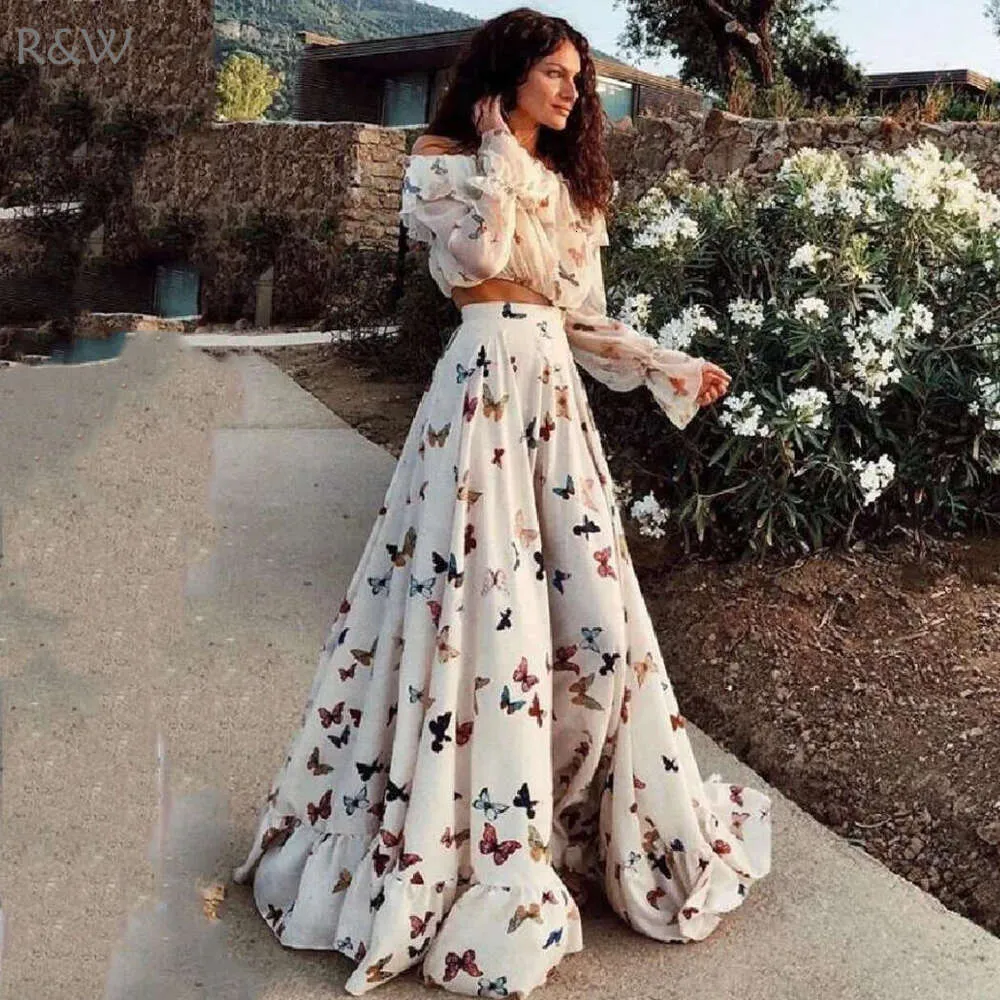 Bohemian Beach Prom Floral Maxi Dress: R&W Evening Long Sleeve Two-Piece Gown for African Black Girls, Elegant Printed Formal Party Floral Maxi Dress Bohemian Beach Prom Floral Maxi Dress: R&W Evening Long Sleeve Two-Piece Gown for African Black Girls, Elegant Printed Formal Party Floral Maxi Dress