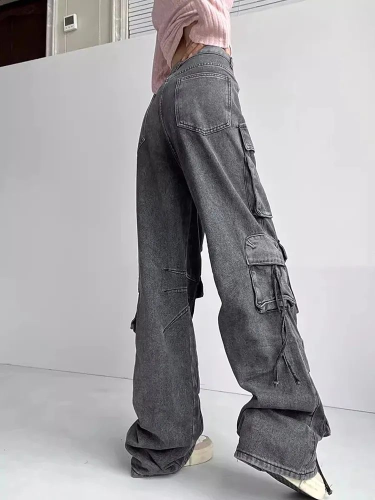 DHgate.com:High Waist Wide Leg Cargo Jeans for Women - Retro