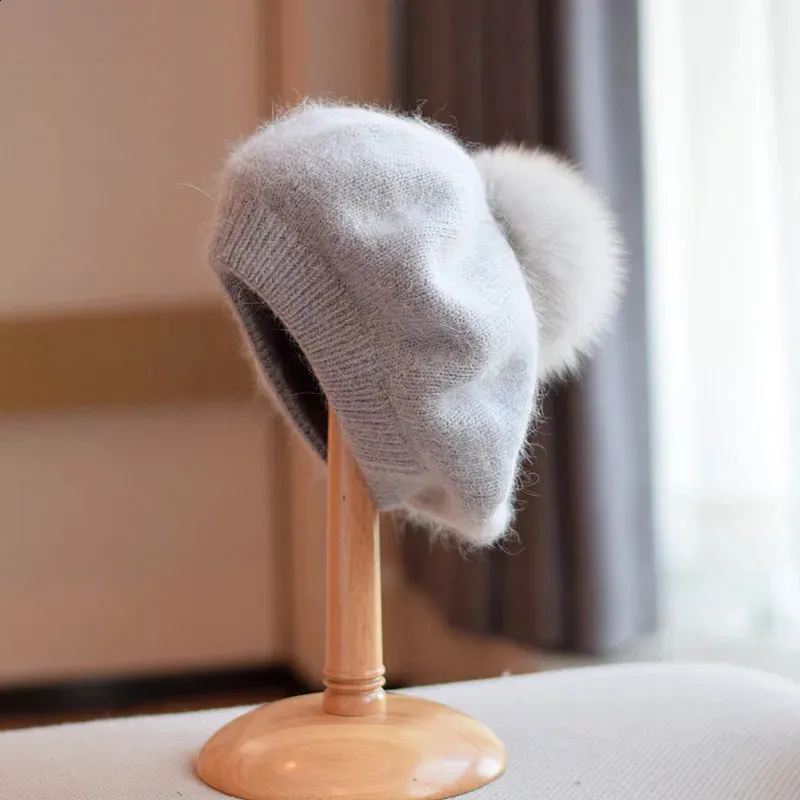 Like New, Angora Rabbit Fur Knit Winter Beret Premium Angora Rabbit Fur Beret - Womens Winter Warm Knitted  main image 4