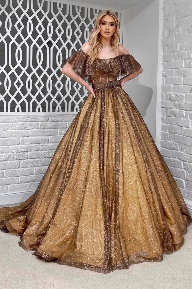 Shimmering Brown And Gold Prom Dresses: Off Shoulder... From Chicweddings,  $123.91 | DHgate.Com