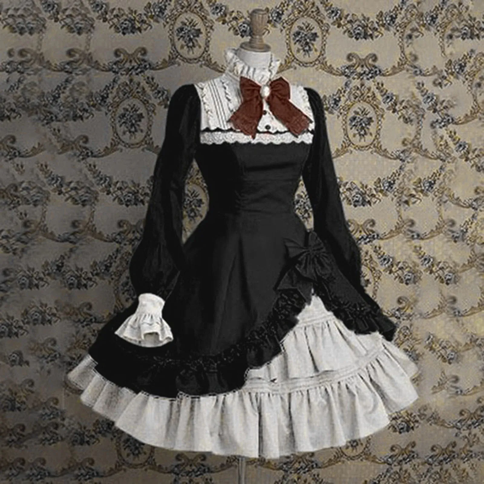 chinese dress ladies Jirai Kei Kuromi Lace Trim Maid OP Dress With Apron – KawaiiEnvy