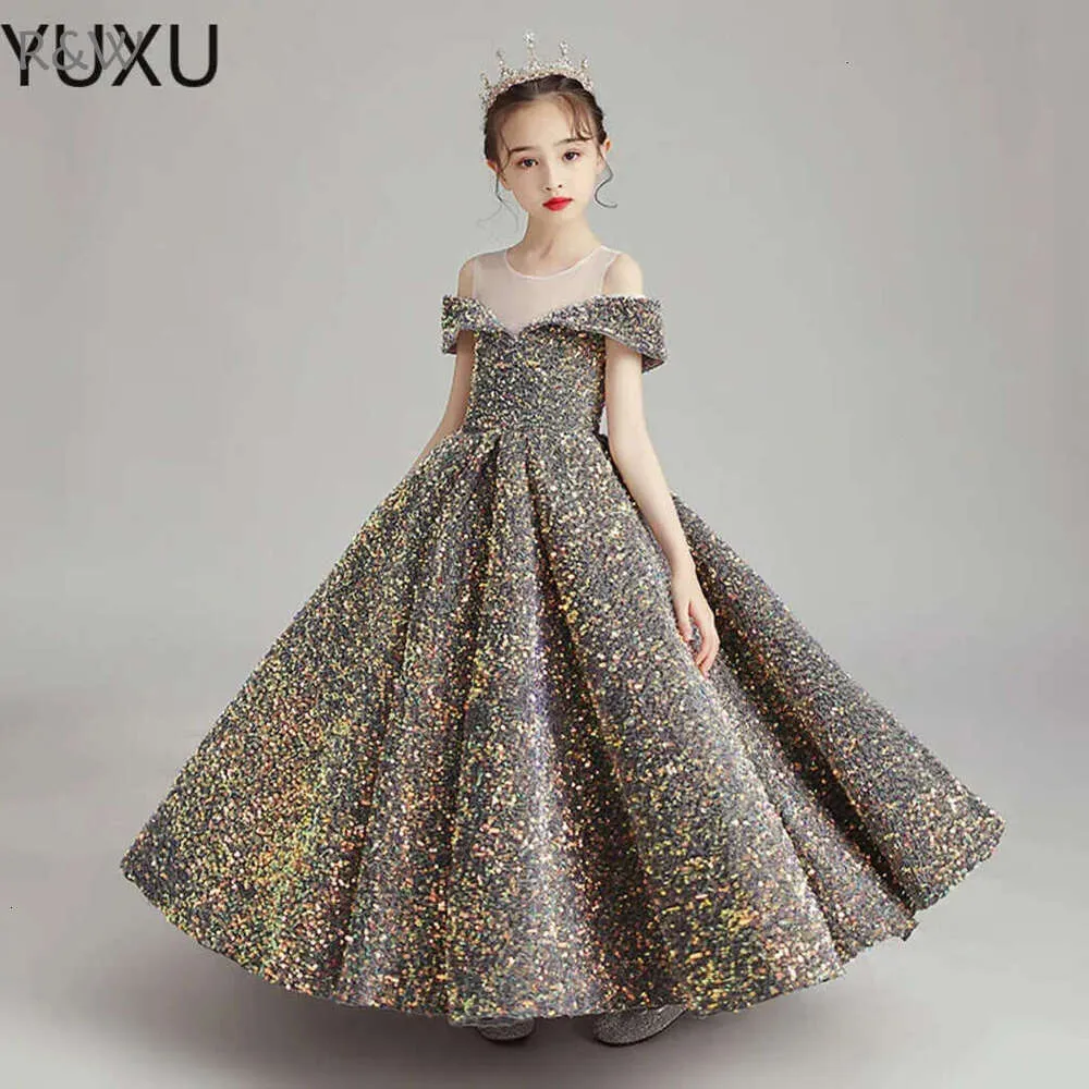 Sequined Wer Long Birthday First Communion dress for Girls - R&W 2023 Pageant Gown with First Holy Communion Wear