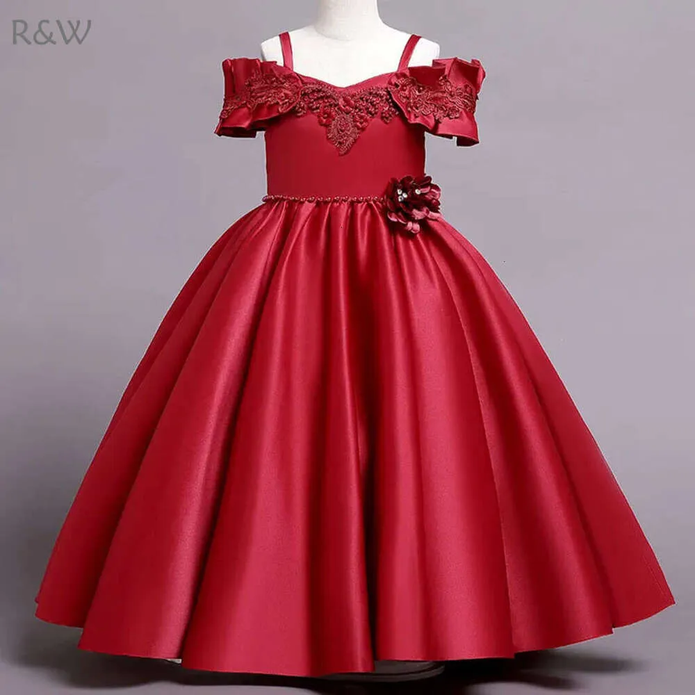 Princess ball gown wedding Dress for Girls Aged 2-14 Years with Lace, Tulle, Bows, and First Holy Communion Dress