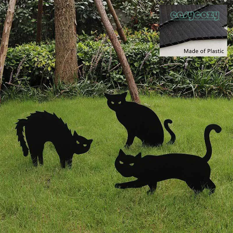 Halloween Black Cat Garden Stakes Pack Yard Silhouettes for